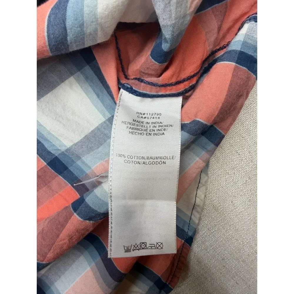 True Religion Mens 2XL Western Plaid Short Sleeve Pearl Snap Shirt Orange Blue